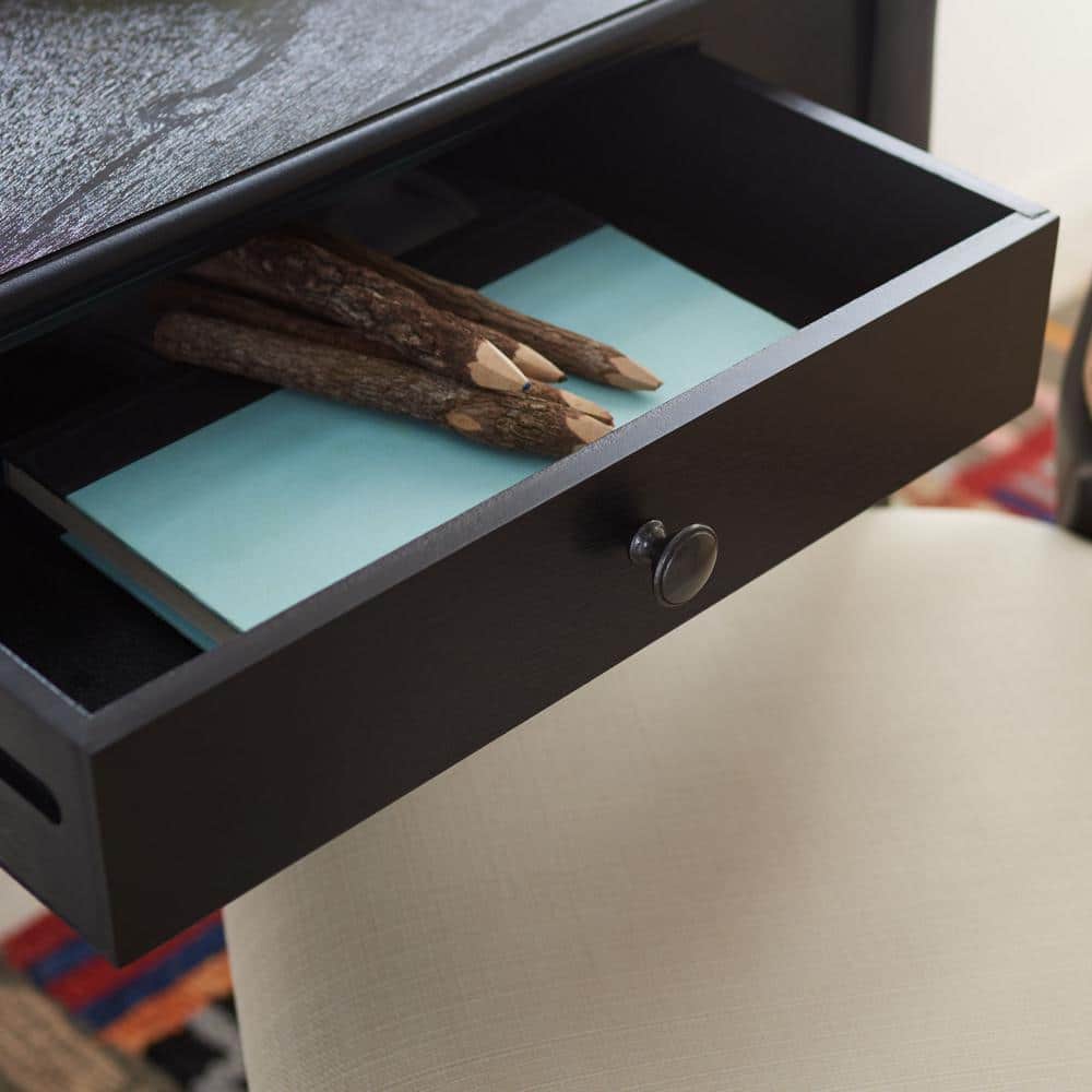 Arina Black Wood Writing Desk with Drawer