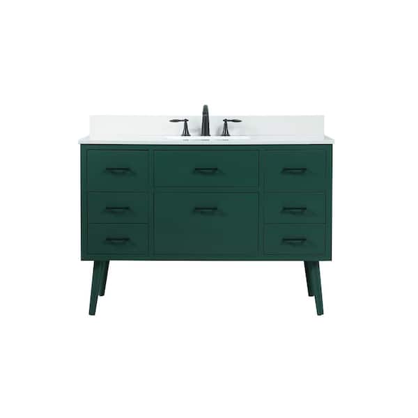 Unbranded Simply Living 48 in. W x 22 in. D x 33.5 in. H Bath Vanity in Green with Ivory White Engineered Marble Top
