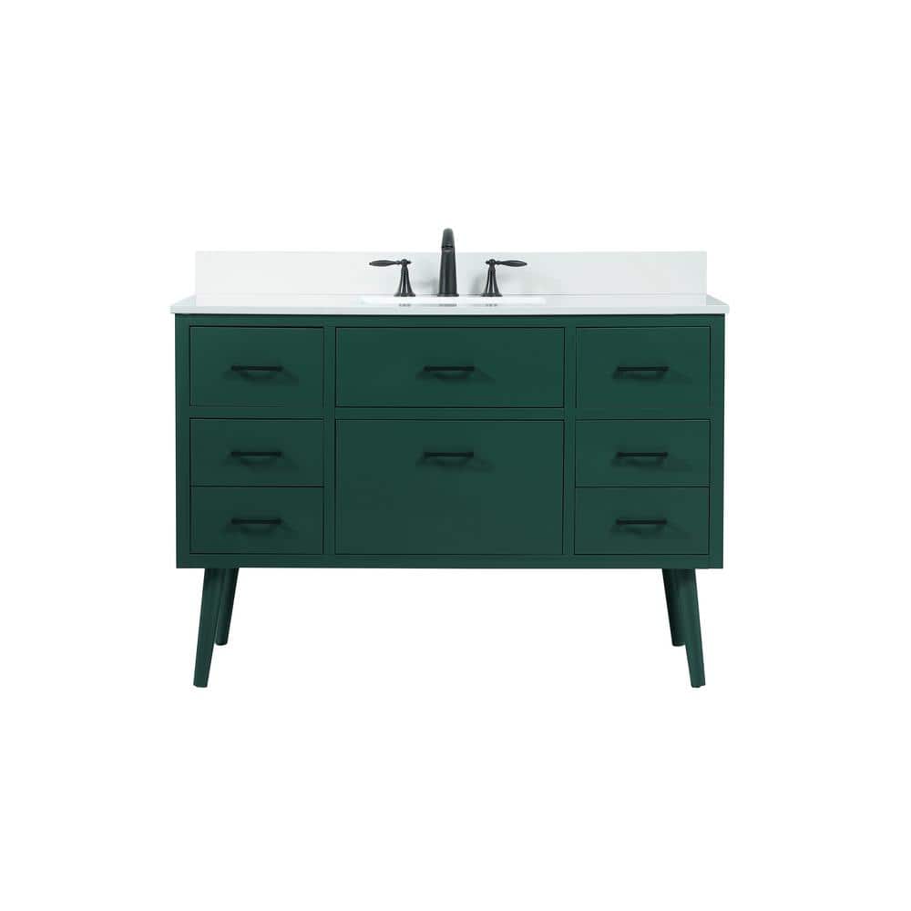48 in. W Single Bath Vanity in Green with Engineered Stone Vanity Top in Iv