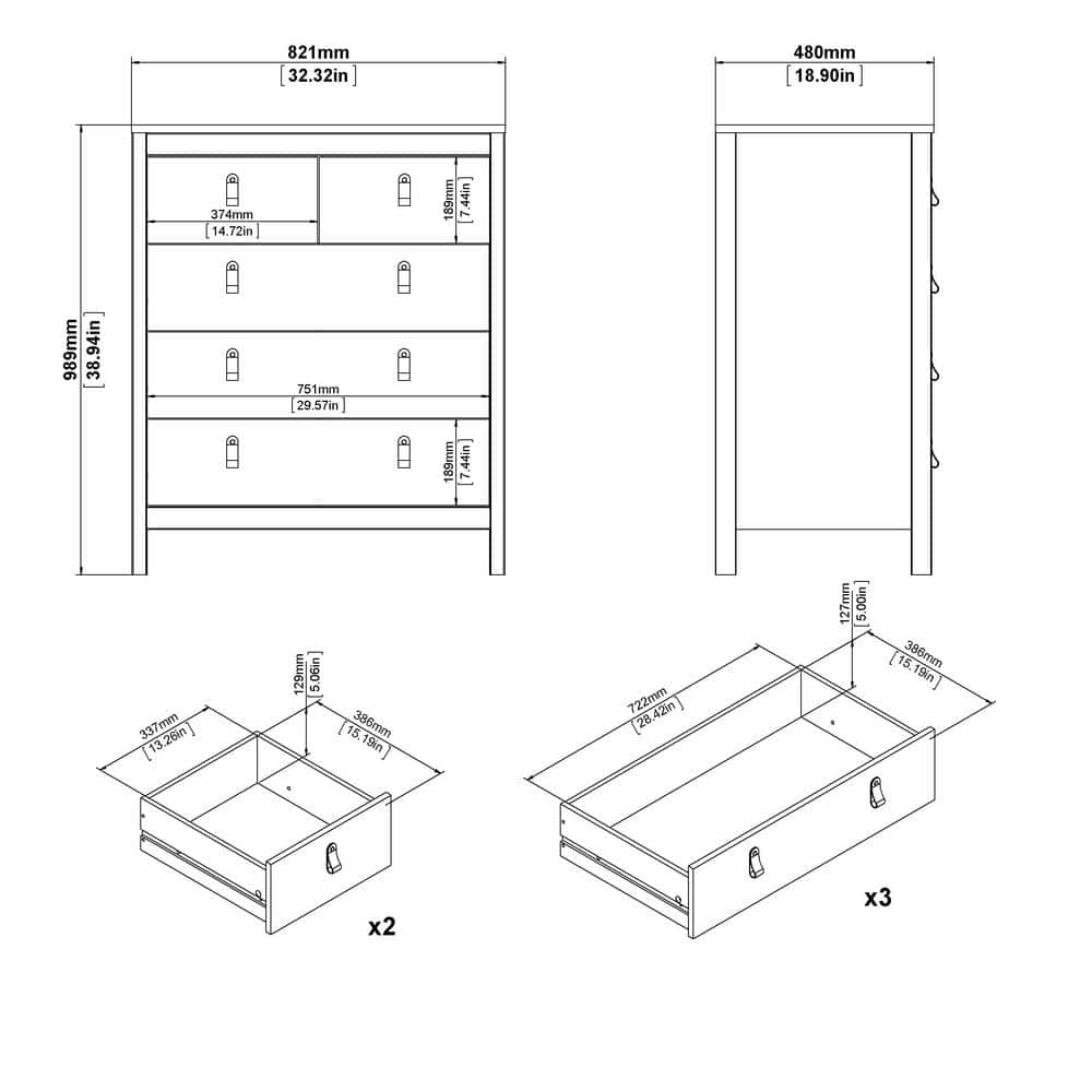 Madrid Mid-Century White 5-Drawer Chest with Dovetail Design