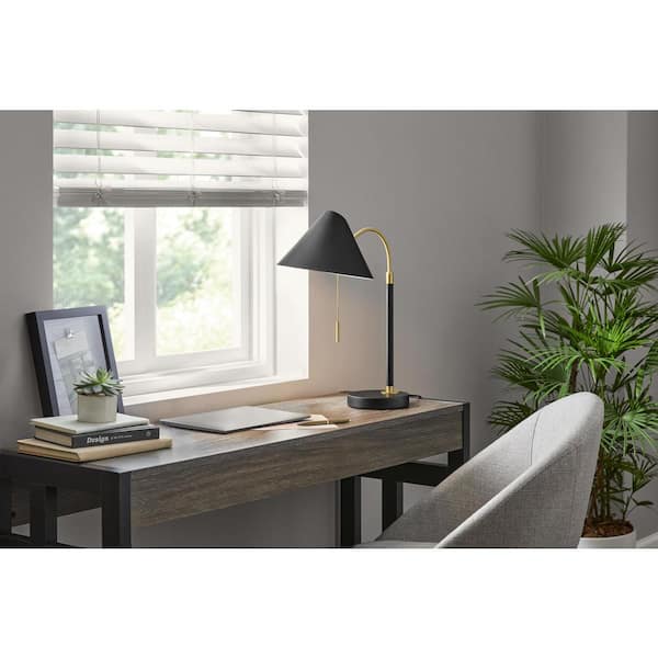 Hampton Bay Tramble 20 in. Black Metal Shade Table Lamp with Pull Chain Switch