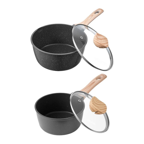 Saucepan Set, 1.5 QT. & 2.5 QT. Nonstick Saucepan with Glass Lids, Aluminum Alloy Cooking Sauce Pots with Handles