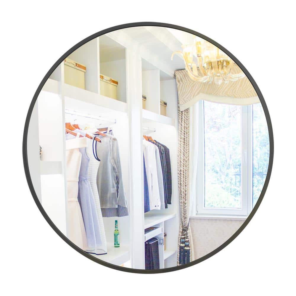 20 in. W x 20 in. H Round Metal Framed Wall Bathroom Vanity Mirror in Black