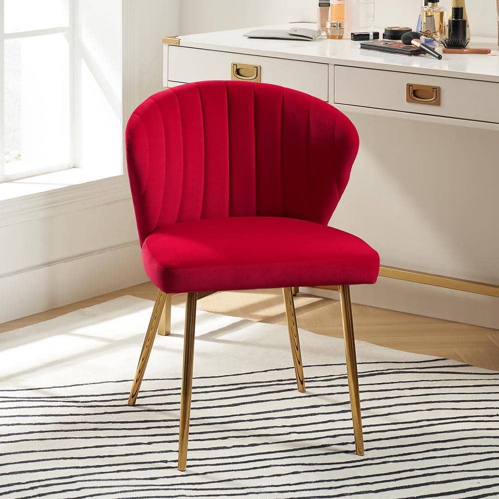 Red Velvet Upholstered Side Chair with Gold Metal Legs