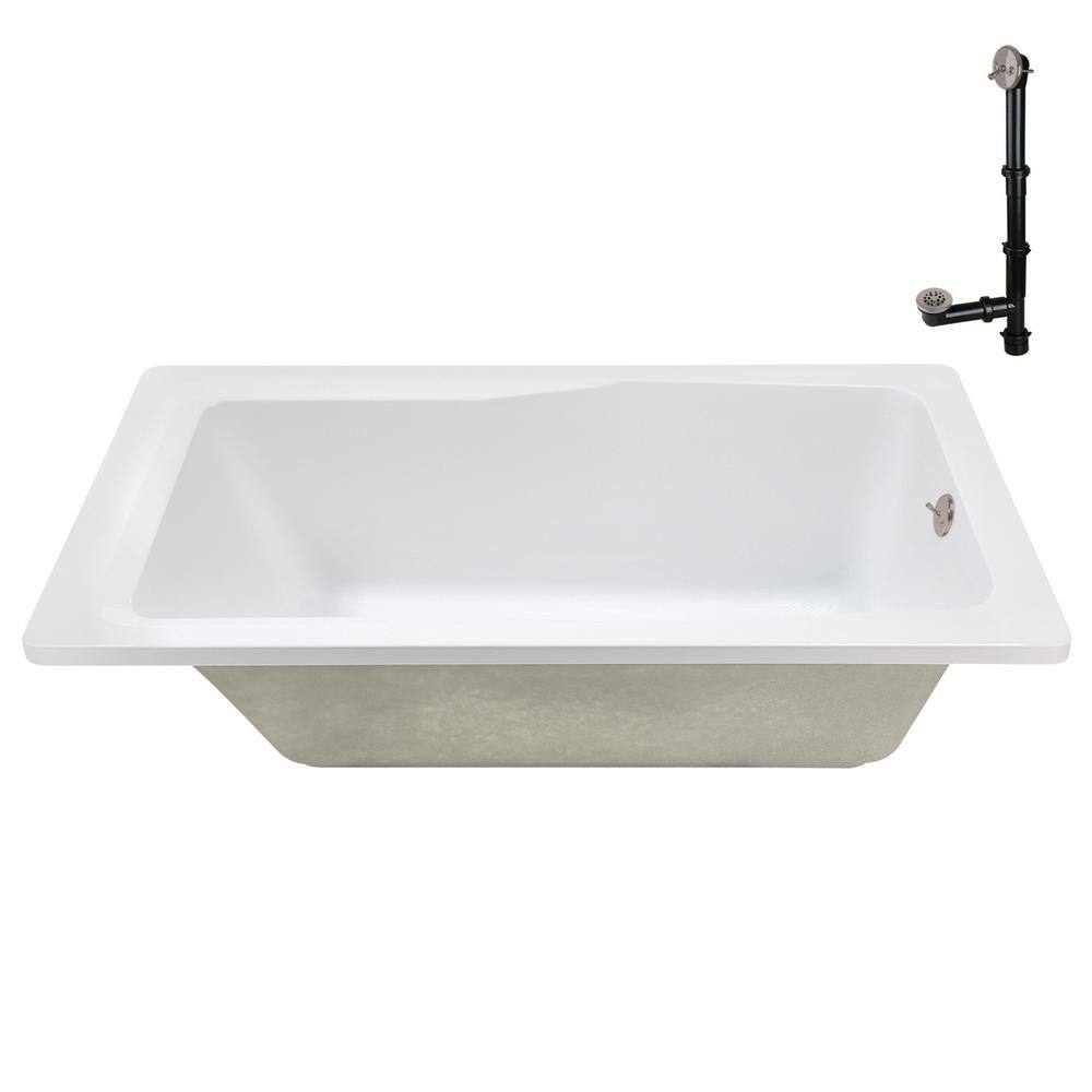 60'' x 32'' Glossy White Acrylic Soaking Drop-In Bathtub