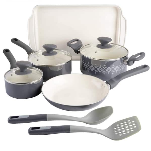 Spice BY TIA MOWRY 10 Piece Ceramic Nonstick Aluminum Cookware Set in Charcoal