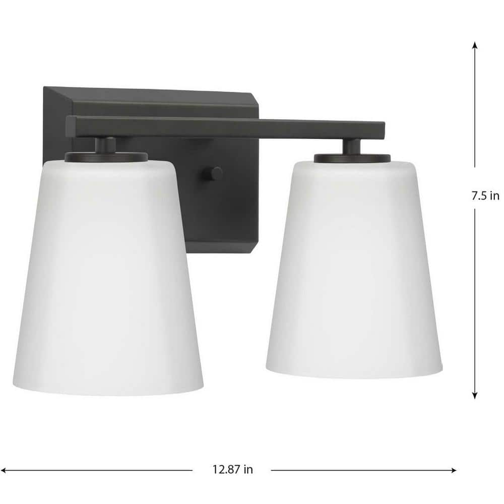 Vertex Matte Black Two-Light Bath Fixture with Etched Glass