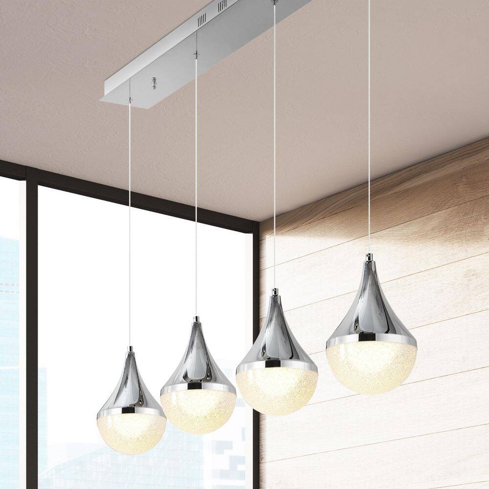 Elena Teardrop Chrome 47" LED Linear Pendant with Frosted Shade
