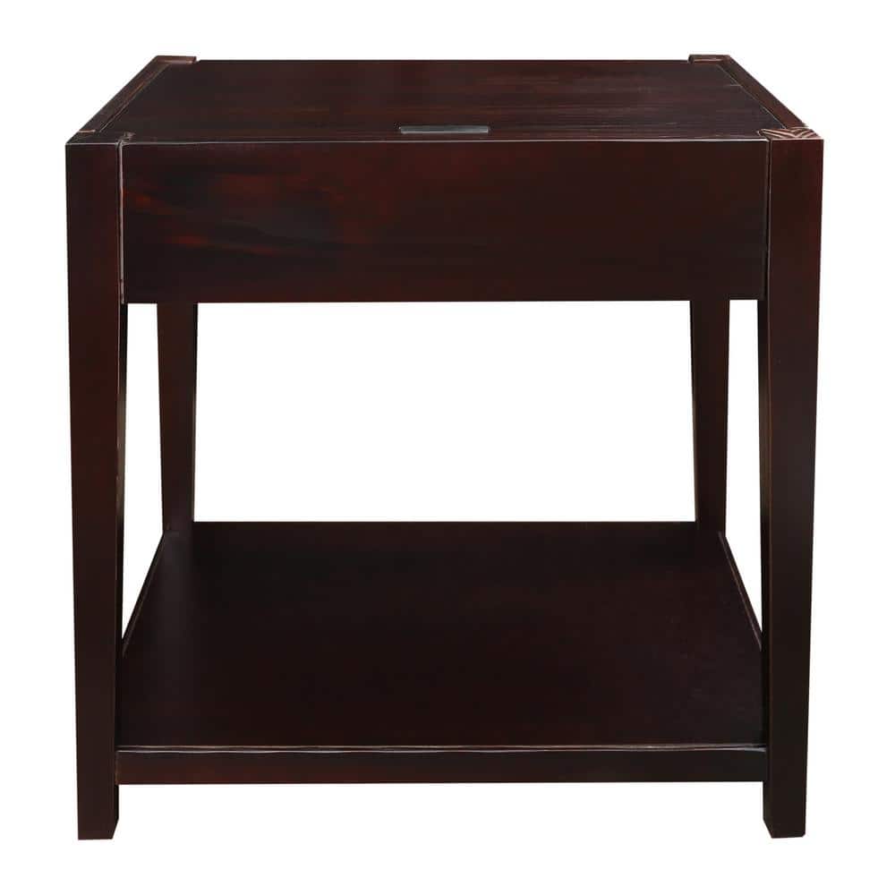 Notre Dame Transitional Espresso Pine Nightstand with USB Ports