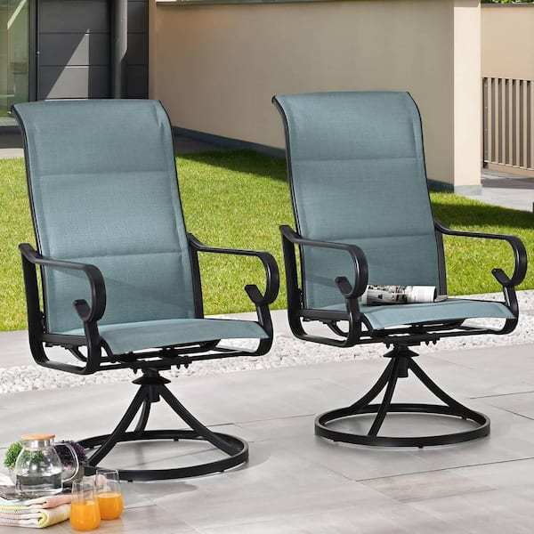 TOP HOME SPACE Swivel Metal Outdoor Dining Chair in Blue-Green (2-Pack)