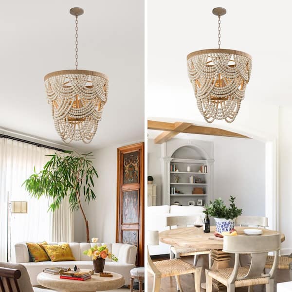 Parrot Uncle Hatfield 4-Light Bohemia Style Natural Wood Beaded