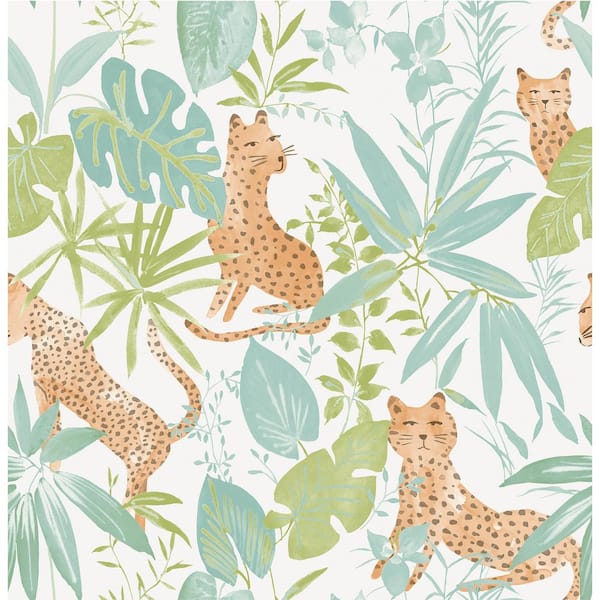 NuWallpaper Teal Lime Jhalana Peel and Stick Vinyl Wallpaper Sample