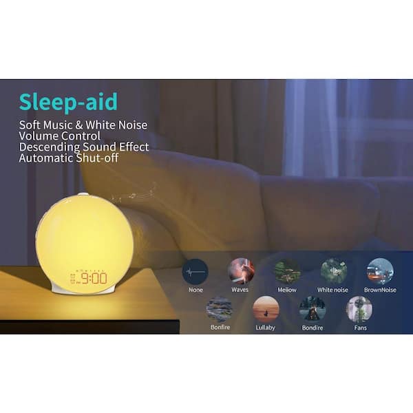 White Smart Alarm Clock w/ Sunrise Simulation, FM Radio, Sunset