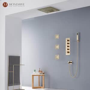 Luxury LED Music 4-Spray Patterns Thermostatic 16 in. Ceiling Mount Rain Dual Shower Heads with 3-Jet in Brushed Gold