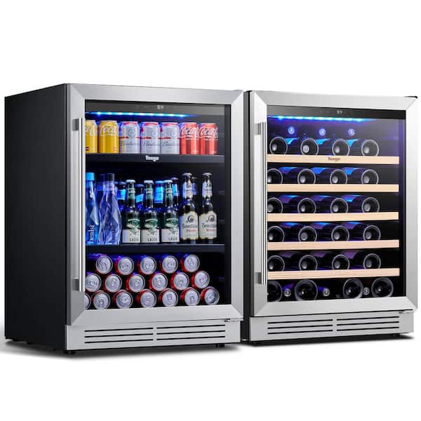 48 in. Dual Zone 52-Wine Bottles 140-Cans Beverage Wine Cooler in Black Side-by-Side Built-in or Freestanding Fridge