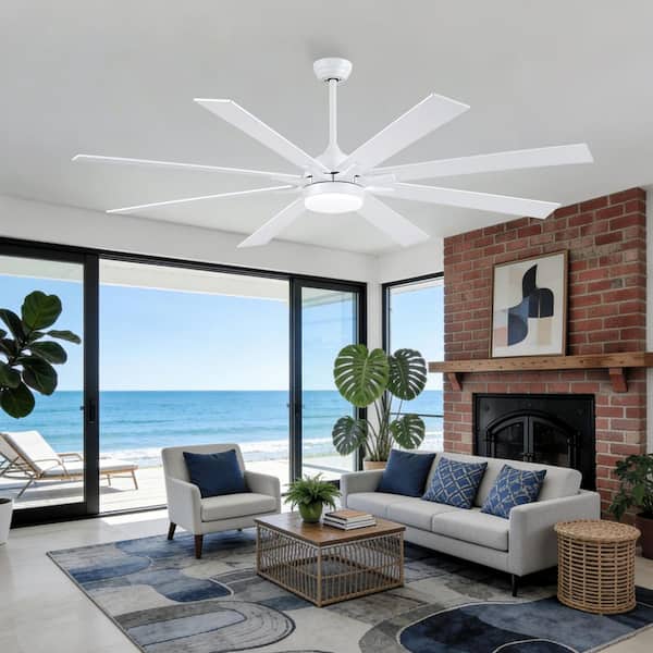 72 in. Indoor/Outdoor Large Industrial Commercial White Ceiling Fans with Dimmable LED Lights and Remote