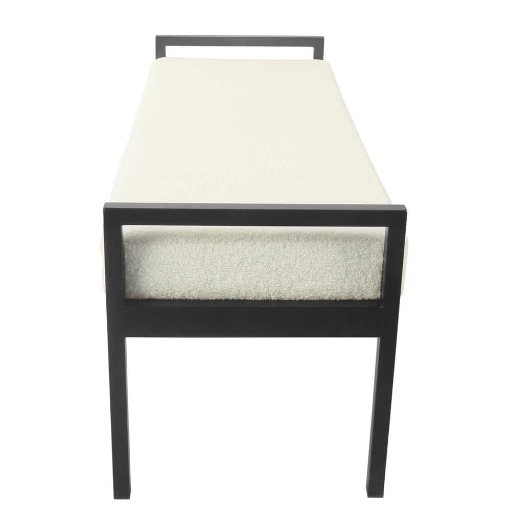 Cream Sherpa Upholstered Metal Bedroom Bench