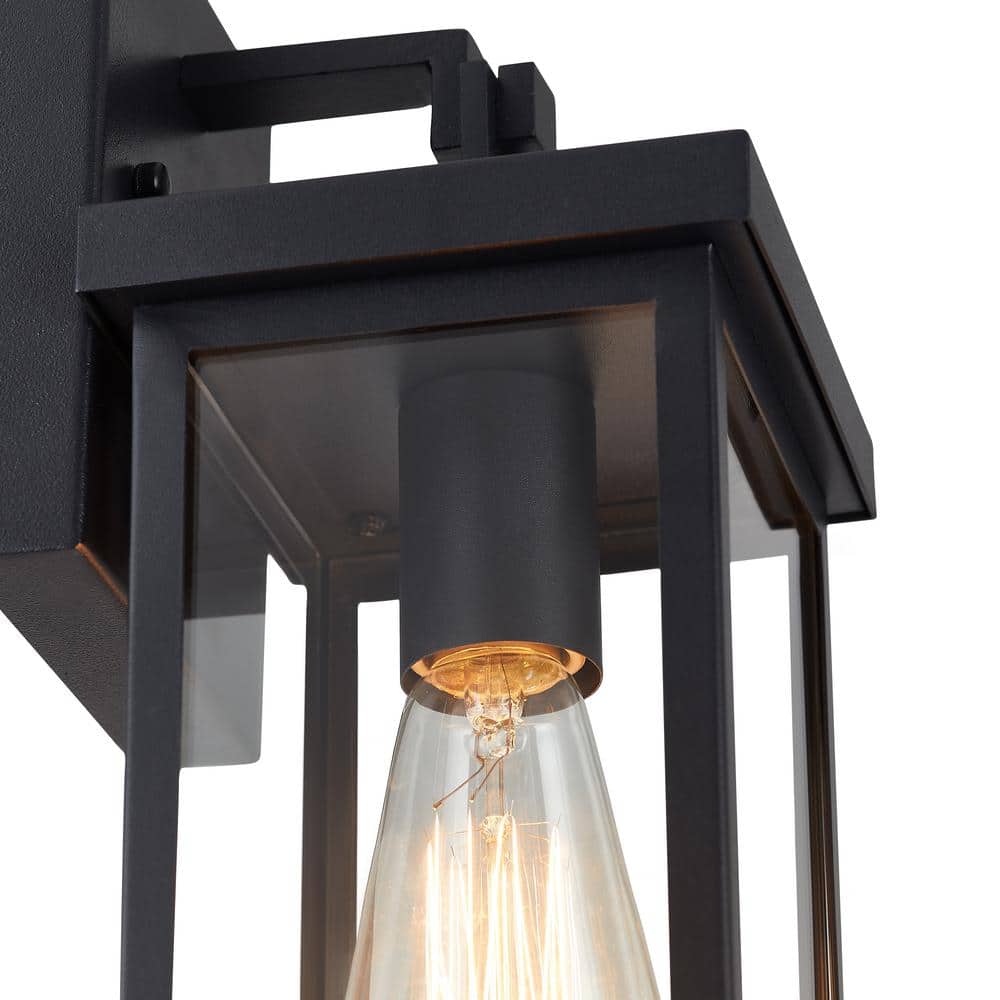 Black Metal and Glass Outdoor Wall Lantern Sconce with Photocell