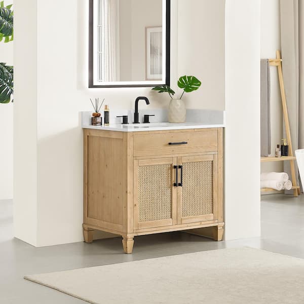 Salome 36 in. Single Freestanding Weathered Fir Bath Vanity with Grain White Engineered Stone Top Assembled
