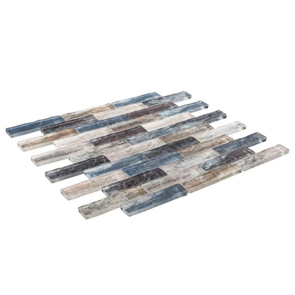 Giovan Qora Blue/Gray/Tan 11 3/4 in. x 11 3/4 in. Textured Glass Brick Joint Mosaic Tile (4.8 sq. ft./Case)