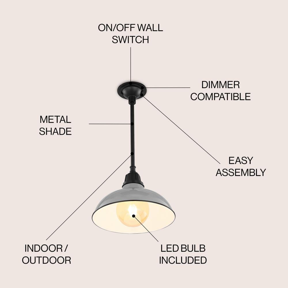Jasper Vintage Farmhouse 12.25" Gray Iron LED Pendant Light