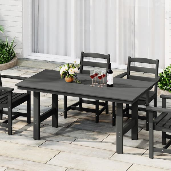 Shoreside Plastic All-Weather 66" x 34" Rectangular Outdoor Patio Dining Table, Gray