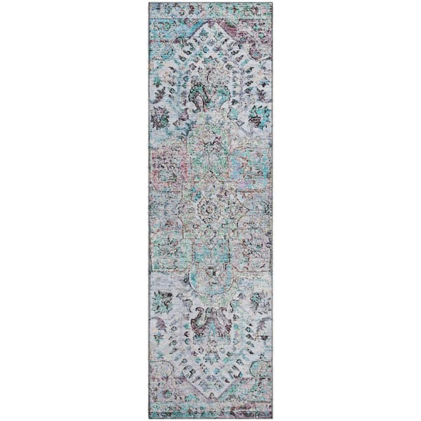 Mayfield Premium Machine Washable Abstract AMF2138 Sky 2 ft. x 7 ft. Runner Rug