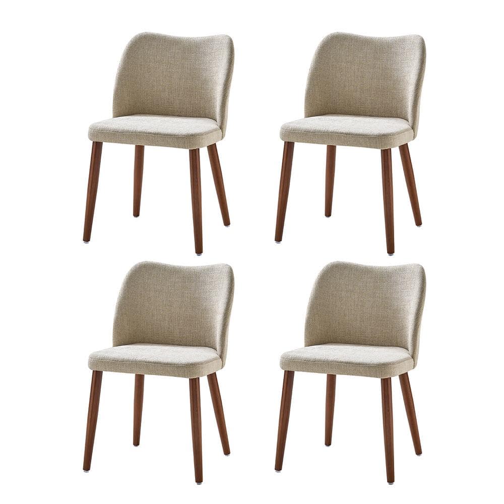 JAYDEN CREATION Eliseo Beige Modern Upholstered Dining Chair with Solid Wood Tapered Legs Set of ...