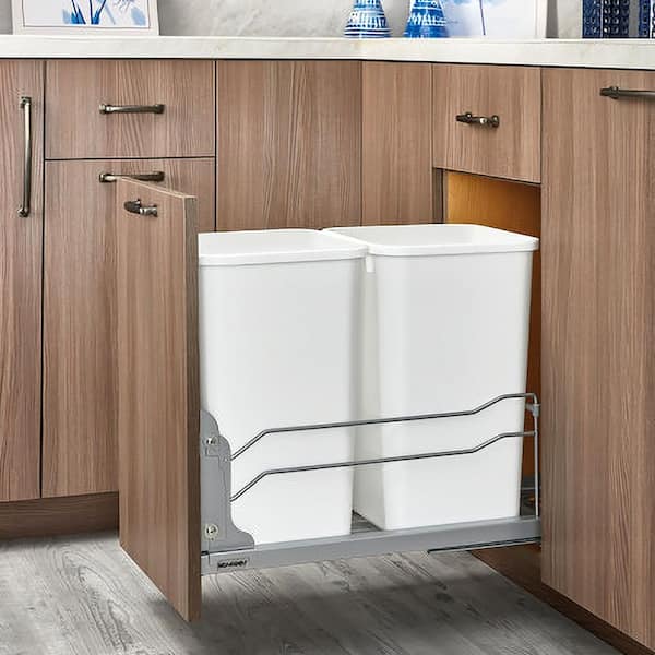 White Double Pull Out Trash Can 27 qt. with Soft-Close