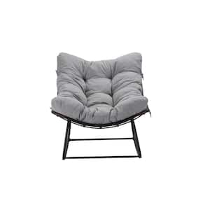 Modern Metal Black Frame Outdoor Rocking Chair with Light Gray Cushion