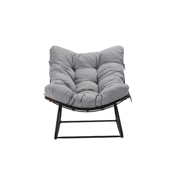 Unbranded Modern Metal Black Frame Outdoor Rocking Chair with Light Gray Cushion