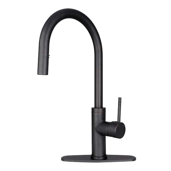 Akicon Single Handle Pull Down Sprayer Kitchen Faucet with Deck plate in Oil Rubbed Bronze