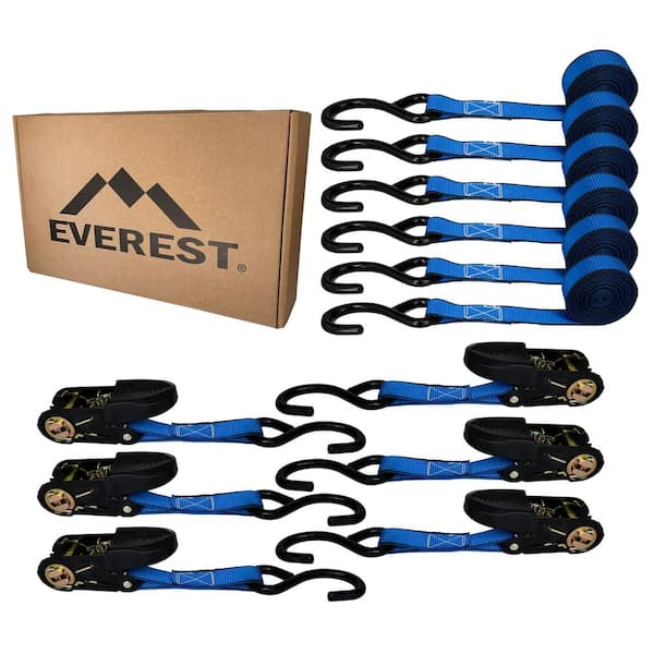 1 in. x 12 ft. Blue Webbing Ratchet Tie-Down Strap (6-Pack)
