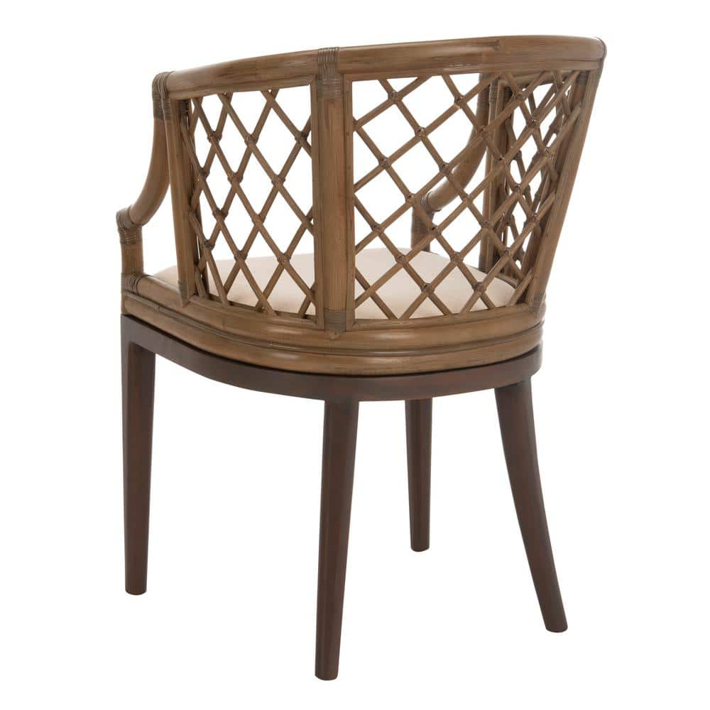 Monaco Coastal Chic Brown Rattan Arm Chair with White Cotton Cushion
