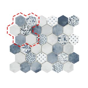 Concret Blue Hexagon 6 in. x 6 in. Backsplash. Recycled Glass Cement Looks Floor And Wall Mosaic Tile (0.25 sq.ft.)