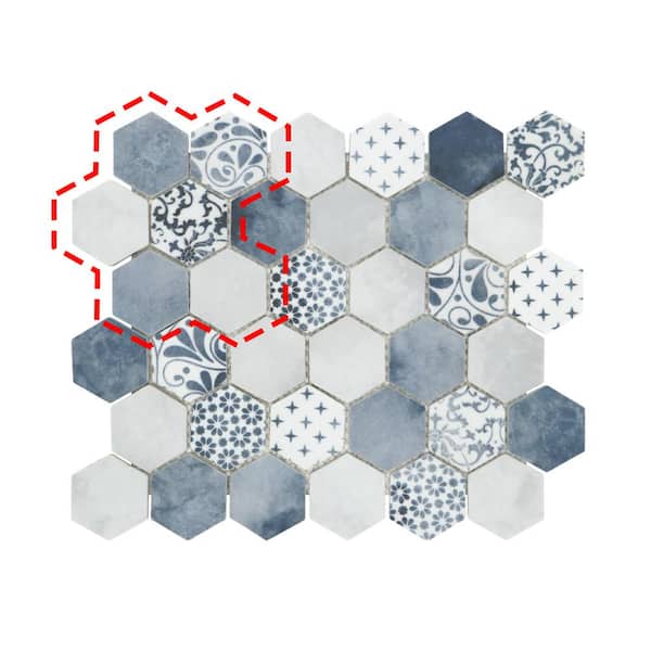 sunwings Concret Blue Hexagon 6 in. x 6 in. Backsplash. Recycled Glass Cement Looks Floor And Wall Mosaic Tile (0.25 sq.ft.)