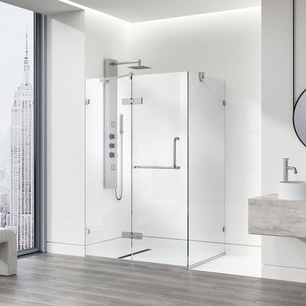 Monteray 34 in. L x 46 in. W x 73 in. H Frameless Pivot Rectangle Shower Enclosure in Brushed Nickel with Clear Glass