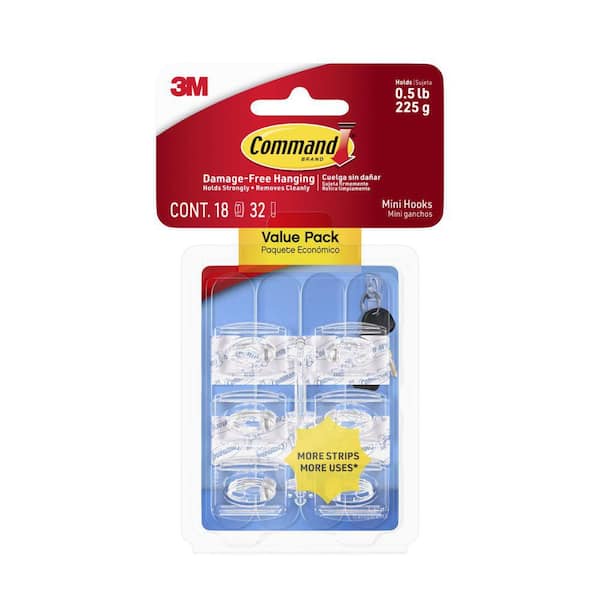 Clear Mini Hooks, Clear, 18 Hooks, 32 Strips