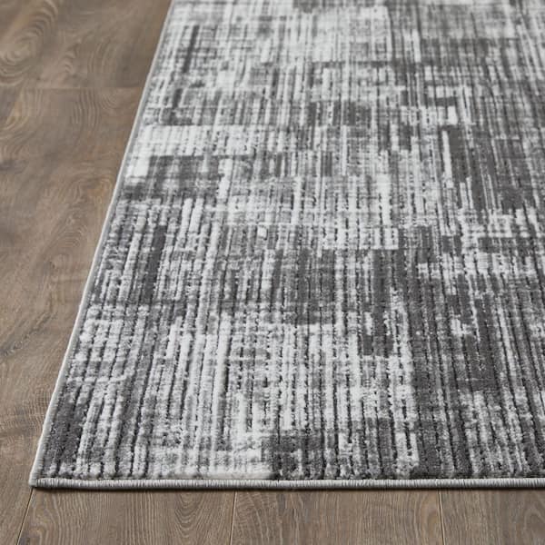 Aysal Astern Gray 6 ft. 7 in. x 9 ft. 2 in. Geometric Polypropylene Indoor Area Rug