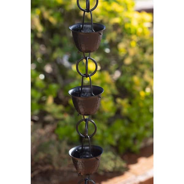 8.5 ft Aluminum Hammered Cup Rain Chain (Black)