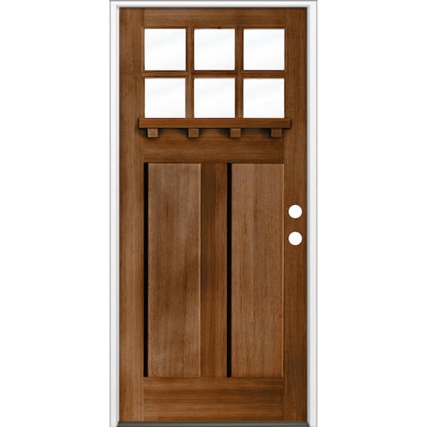 Krosswood Doors 36 in. x 80 in. 6-Lite Craftsman Left Hand Provincial Stain Hemlock Prehung Front Door