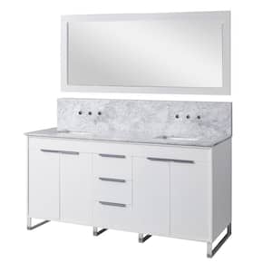 Luca Premium 72 in. W x 25 in. D x 36 in. H Double Bath Vanity in White with White Carrara Marble Top and Mirror