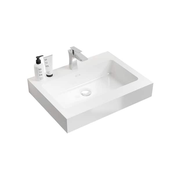 24 in. Integrated Solid Surface Basin Bathroom Sink in White