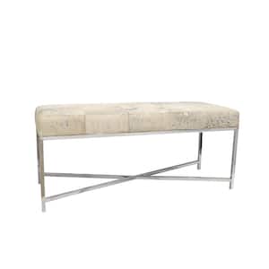 Safari Silver Bench with Steel Frame & Cowhide Seat (20 In. x 46 In. x 18 In.)