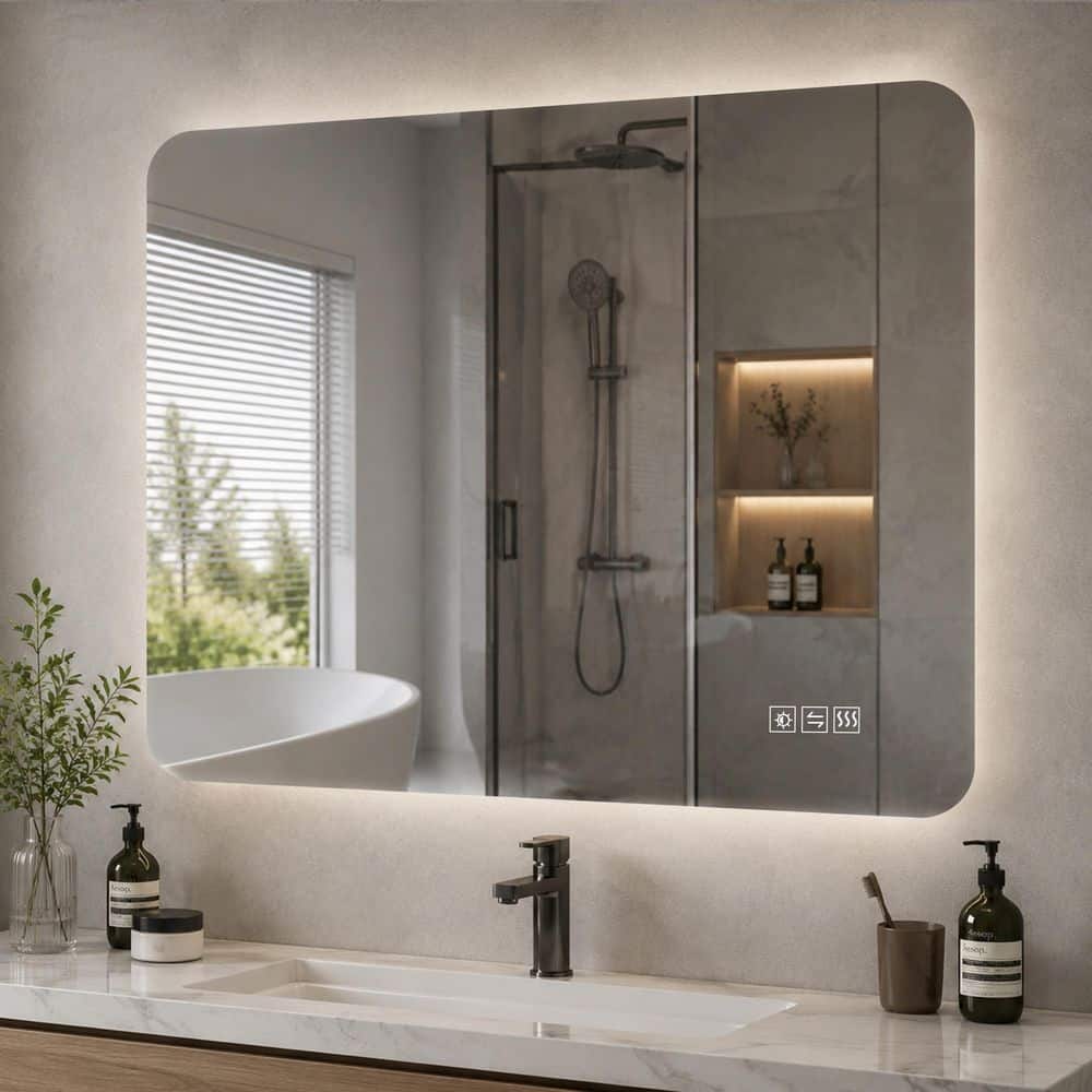 32 in. W x 24 in. H Rectangular Frameless Anti-Fog LED Wall Bathroom Vanity Mirror with Light, Dimmable