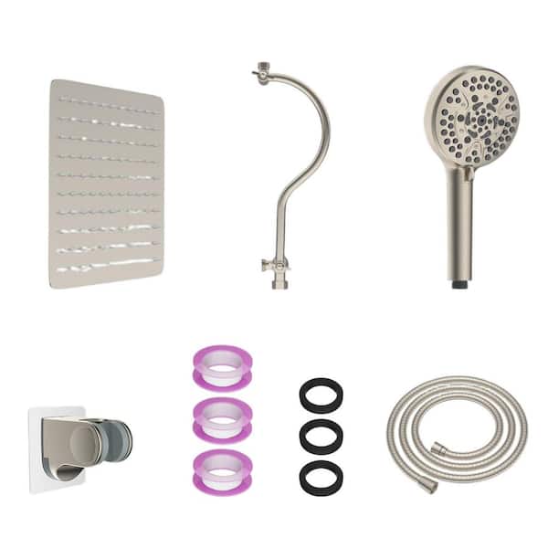 1-Piece 10-Spray High Pressure Bathroom Hardware Set Combo with Adjustable Arm, Hose and Holder in Brushed Nickel