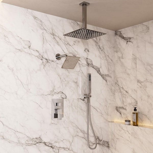 Crozet 1-Handle 3-Spray Ceiling Mount Dual Shower Head Handheld Shower Head 2.5 GPM in Polished Chrome (Valve Included)