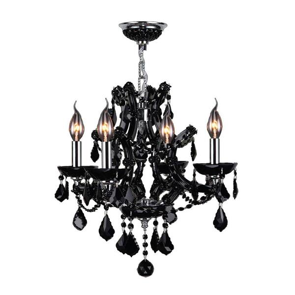 Worldwide Lighting Lyre Collection 4-Light Chrome with Black Crystal Chandelier