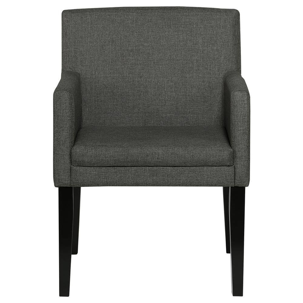 Charcoal Gray Upholstered Arm Chair with Black Wood Legs, Set of 2