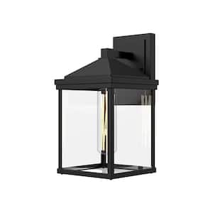 Larchmont 9 in. 1-Light 60-Watt Clear Glass/Textured Black Outdoor Hardwired Wall Sconce